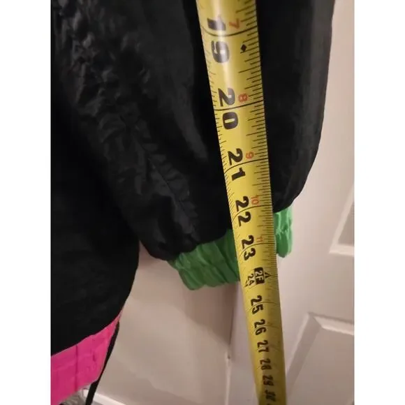 Vintage 1980s East West Ski Jacket Puffer Nylon Sport Neon Green Pink Slopes L